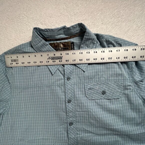Realtree Mens 2XL Short-Sleeve Button-Up Plaid Shirt Blue Chest Pocket Casual - Picture 5 of 7